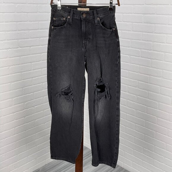 Levis‎ Jeans Women 25Wx30L ACT 26x28 Black Baggy Dad PC9-A3494-0018 Distressed - Picture 1 of 15